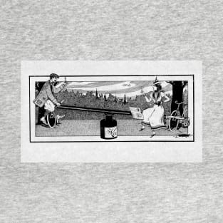 Artistic cyclists on a seesaw- vintage book illustration. T-Shirt